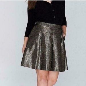 Lane Bryant Metallic Black Gold Pleated Mini Skirt Size 18